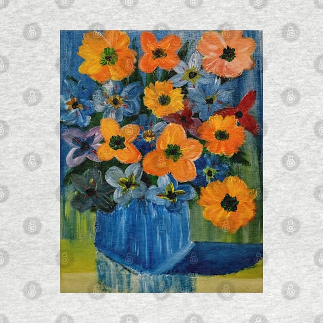 A beautiful bouquet of mixed flowers in a glass and gold vase by kkartwork